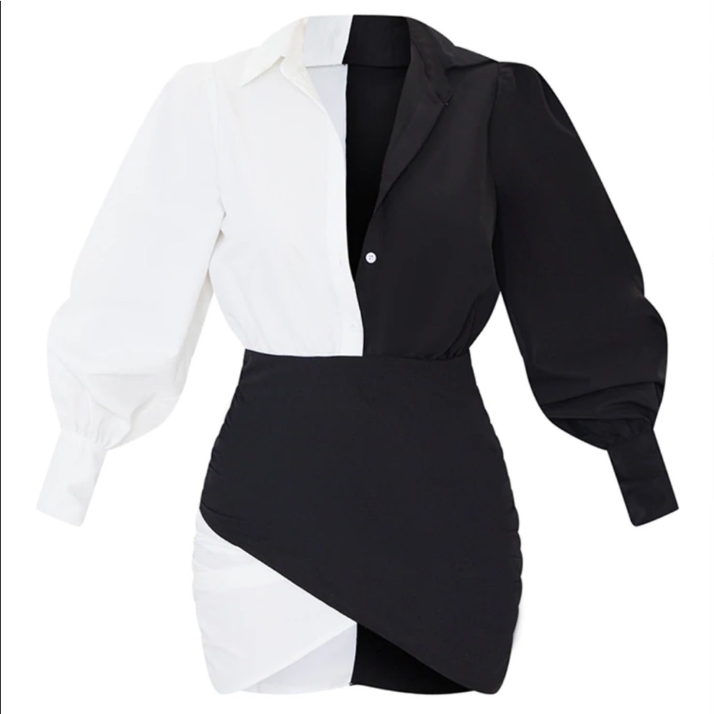 Monochrome contrast Long sleeve dress